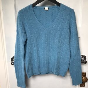 JCrew blue cable knit v neck sweater M